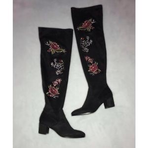 Knee high black suede boots